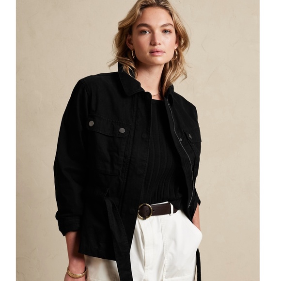 New BANANA REPUBLIC Size XS Tall XS T Utility Tie Waist Jacket in Black $140 - Picture 1 of 4